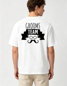 Shortsleevedprinted,Designedforelegantoutdoorweddingpartyteam,Featuring"GroomTeam"Inscriptionandmoustacheandglassespatternon - 白色 - 查看 1