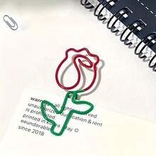 10/20pcs Exquisite Dual-Color Rose Paper Clips, Creative Shaped Metal Bookmarks, Cute Office Stationery - Multicolor - View 4