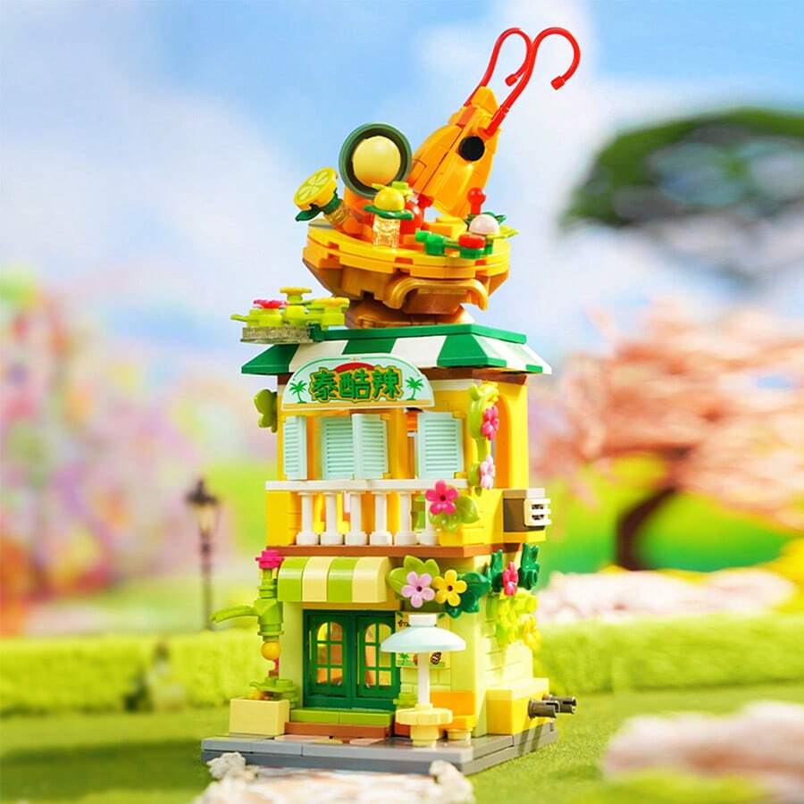 Miniso Southeast Asian Restaurant Building Blocks, Simulated Street View Canteen Assembly Model, DIY Interlocking Brick Set, Mini Architectural Desktop Ornament, Creative Hobby Gift(1 PC) - Multicolor - View 1