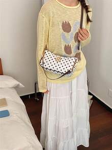 Women's 2026 Spring/Summer New Chic Niche Vintage Shoulder Bag Polka Dot Large Capacity Crossbody Bag - White - View 2