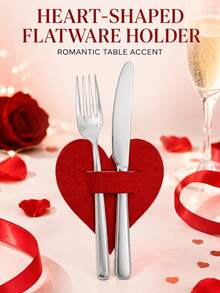 13pcs Valentine's Day Tableware Storage Bag Set, Red Heart-Shaped Cutlery Pockets, Romantic Table Decor Organizer, Suitable For Dinner Parties, Weddings And Date Nights, Utensils Not Included - Red Heart - View 5