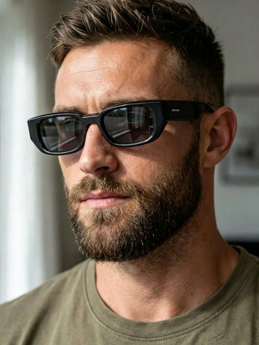 1pc Men's Wide Angled Temple Retro Narrow Rectangular Glasses, Casual Eyewear, Suitable For Vacation Travel, Fashion Portrait Photography, City Strolling - Multicolor - View 1
