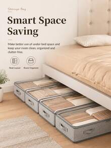 1pc Foldable Underbed Storage Bag, Excellent Functionality And Multi-Purpose, Suitable For Blankets, Skirts, Quilts, Pillows, Clothing And Underbed Storage, Space-Saving, Labor Day Promotion, Underbed Storage, Home Storage, Bedroom Closet, Storage Organizer, Storage Drawer, Back To School, Back To School Supplies. - Light Grey - View 5