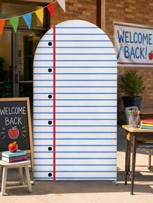 Sfondo ad arco per computer portatile 180cm*80cm, decorazione per il ritorno a scuola, copertura elastica per supporto ad arco, sfondo per il primo giorno di asilo, decorazione per foto di studenti e festa in classe, decorazione per festa di ritorno a scuola in aula prescolare - Arco a righe blu per il ritorno a scuola - Visualizzare 8