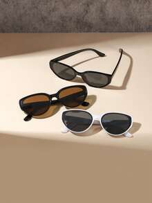 3 PCS Boys Girls 6-9Y Retro Oval Fashion Glasses Lightweight PC Material Frame Solid Color Lens Suitable For Casual Vacation Outing With Glasses Box - Multicolor - View 4