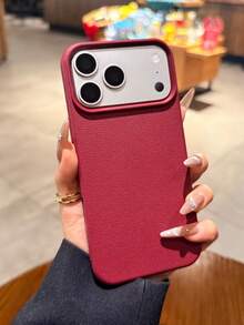 1 Buah Casing Ponsel Kulit Tekstur Leci Premium Kompatibel dengan iPhone 17 16 15 14 13 12 11 Pro Max Tahan Guncangan Minimalis Pelindung Premium - Burgundy - View 2