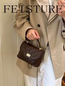 FEISTURE 1 pieza Bolso de mano acolchado con costura de diamante, bolso bandolera vintage con cadena, adecuado para niñas, mujeres, estudiantes universitarias, nuevos profesionales y trabajadores de cuello blanco, perfecto para el trabajo, negocios, desplazamientos y la escuela - Café - Ver 5