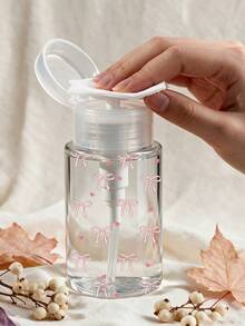 Botella de viaje recargable de PET transparente con patrón de lazo y corazón, dispensador de desmaquillante con bomba portátil de 3.38oz/6.76oz, apta para quitaesmalte, tónico y desmaquillante, diseño de tapa redonda, lavable a mano, reutilizable, botella de desmaquillante - Multicolor - Ver 2