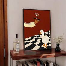 1pc Funny White Duck Cocktail Martini Wall Art Canvas Poster Prints Vintage Checkered Bar Kitchen Painting Artwork Picture Giclee Print Quirky Dining Room Home Decoration Decors Unframed /Framed Or Wooden Hanging - Pattern - View 4