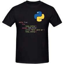 Motivational Python Programming T Shirt Men Loose Causal Fashion Geek C++ Graphic Tshirts Summer Euro Sized Coder Computer Tee - 黑色 - 查看 1