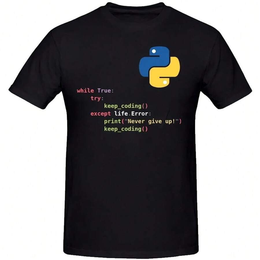 Motivational Python Programming T Shirt Men Loose Causal Fashion Geek C++ Graphic Tshirts Summer Euro Sized Coder Computer Tee - 黑色 - 查看 1