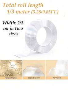 1PCHeavy-Duty Waterproof Double-Sided Nano Tape, Double-Sided Glue-Super Sticky, Reusable And Multi-Purpose-Very Suitable For Christmas Decoration And DIY, Essential For Daily Home Use - Transparent - View 3