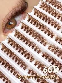 Sibeuna 180pcs Brown Cluster False Eyelashes D Curl 60D 8-16mm Graduated Length Single Lash Natural Look Lifted Corner Lashes Eye-Enlarging Suitable For Daily Wear - D - View 1