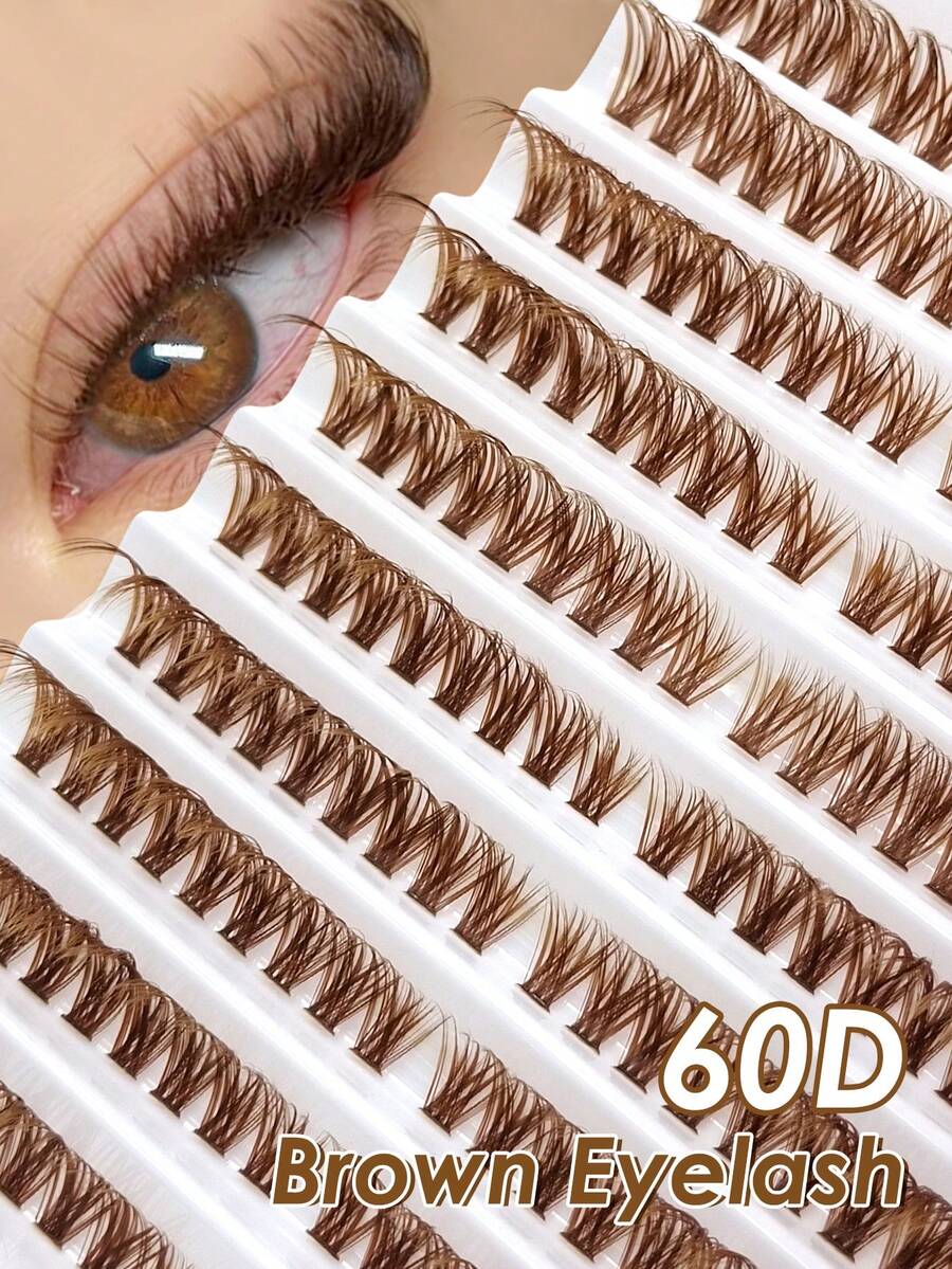 Sibeuna 180pcs Brown Cluster False Eyelashes D Curl 60D 8-16mm Graduated Length Single Lash Natural Look Lifted Corner Lashes Eye-Enlarging Suitable For Daily Wear - D - View 1