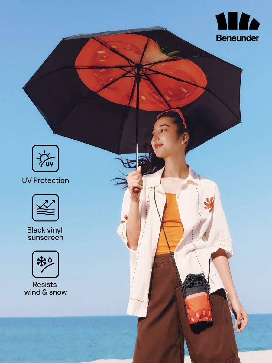 Beneunder Triple-Fold Protective Black-Coated Sunscreen Umbrella BM397 - Black - View 1