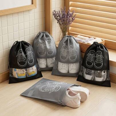 20pcs Non-Woven Fabric Shoe Bags, Portable Travel Shoe Bags With Drawstring, Unisex, Travel Accessories, Large Shoe Storage Bags, Suitable For Store Shoes 5/10/15/20pcs