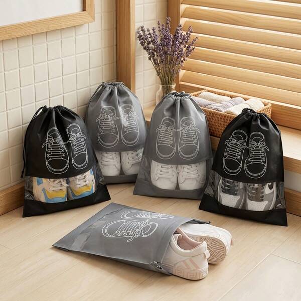 20pcs Non-Woven Fabric Shoe Bags, Portable Travel Shoe Bags With Drawstring, Unisex, Travel Accessories, Large Shoe Storage Bags, Suitable For Store Shoes 5/10/15/20pcs