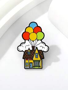 Cute Balloon Brooch Collection – Flying House And Clown Enamel Pins For Bag Jacket Accessories - Flying Balloon House - View 3