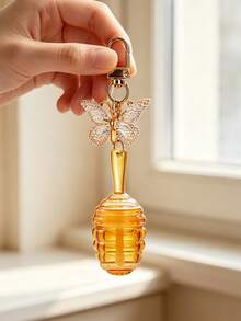 Cute Honey Lip Oil Bottle Keychain With Butterfly Pendant, Lip Gloss Bottle Bag Charm, Travel Refillable Bottle, Lipstick Tube, Empty Lip Gloss Container - Multicolor - View 5
