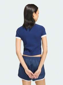 Adidas Originals Kaos Rajut Lengan Pendek Wanita Tanpa Kerah TKW2606 - Navy Blue - View 3