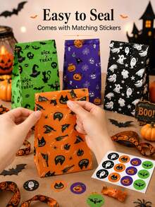 12pcs Halloween Gift Bags, 4 Assorted Ghost & Pumpkin Party Favor Bags, Suitable For Halloween Trick Or Treat Candy, Cookies, Snacks And Small Gifts - View 3