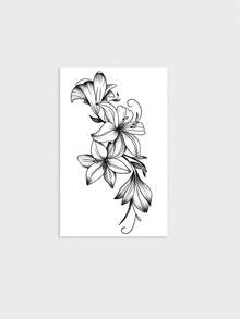 1 Folha de Adesivos de Tatuagem Temporária à Prova d'Água com Flor de Lírio de Linha Fina, Tatuagens Falsas de Transferência com Esboço Preto de Videira Floral Curva, Adesivos Corporais Realistas de Longa Duração para Antebraço, Pulso, Tornozelo, Casamento, Férias e Decoração Corporal Diária - Preto - Visão 2