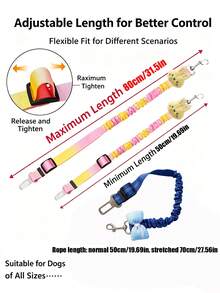 2pcs Elastic Pet Car Safety Belt, Macaron Gradient Color Safety Leash, Decorated With Cute Rabbit And Bowknot, Shock-Absorbing Design, Suitable For Cat And Dog Travel, Pet Safety Leash - Multicolor - View 2