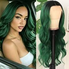 13X4 Free Part Black Green Highlights Body Wave Lace Front Wigs Pre Plucked Soft Long Wavy Hair Wigs Heat Resistant Wave Wigs Glueless Christmas Wig Long Wavy Synthetic Lace Front Wigs For Women Perfect For Daily Wear & Parties - Ombre Green - 查看 2