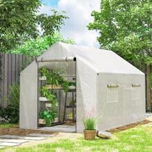 3 X 2 X 2 M Greenhouse, Plastic Film Greenhouse With 4 Mesh Windows, Wide Roll-Up Zipper Door, Insect Screen, UV Resistant - White - View 2