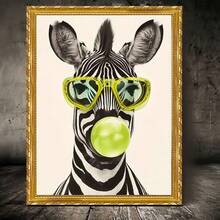 1pc Frameless Canvas Painting: Fashionable Zebra Wearing Glasses - Quirky Black And White Striped Animal Wall Art. Suitable For Living Room, Bedroom, Office, Dining Room And Bar Unique Creative Decor; Perfect Gift. - 777 - View 10