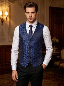 Rompi Jas Jacquard Pria, Rompi Formal untuk Jamuan Makan, Pernikahan - Royal Blue - View 1