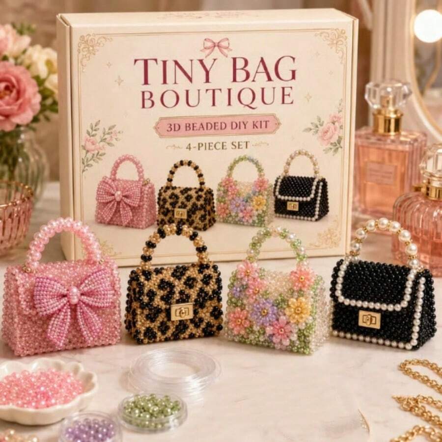 DIY3D Beaded Embroidery Kit, 4-Piece High Heel Shoe And Bag Beaded Craft Set, Includes Instructions, Cute Beaded Art Handmade Gift, Suitable For Beginners And Craft Enthusiasts. Perfect Holiday Gift - Multicolor - View 1