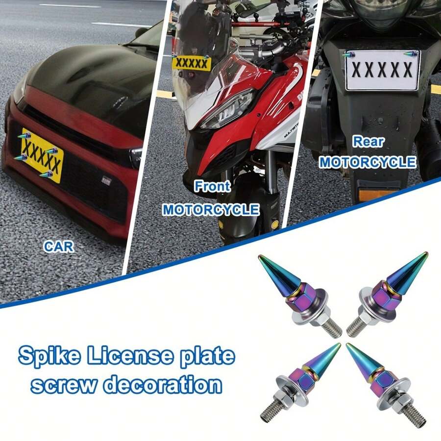 4Pcs License Plate Frame Bolt Screw Fasteners - Decorative Exterior Screws For Most Cars, Trucks, Motorcycles, License Plate Hardware - A - View 1