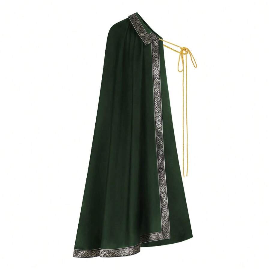 Capa de medio hombro estilo Renacimiento para hombre, capa de guerrero medieval, disfraz de guerrero LARP para mercado y Halloween - 25GZ0574 Chal corto de caballero con ribete de encaje (verde) - Ver 1
