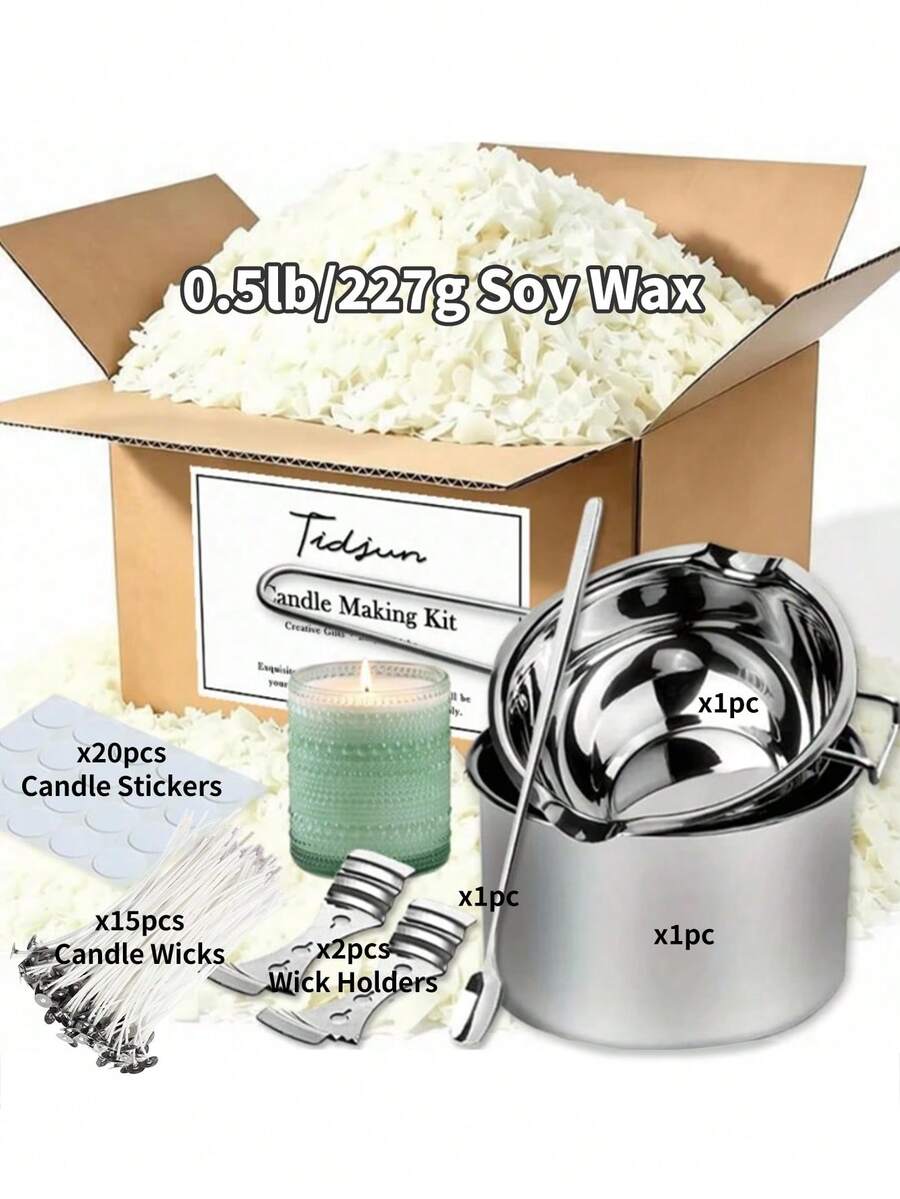 Panci Pelebur Lilin/Pengaduk/Braket Tetap/Bahan Baku Buatan Tangan DIY, Perlengkapan Pembuatan Lilin, Bahan Cetakan untuk Lilin Cangkir, Lilin DIY, Penggunaan untuk Pemula/Set Pemula Lengkap - Satu Set Perlengkapan Pembuatan Lilin - View 1