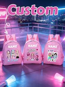 1pc Back To School Personalized Customized Backpack, Casual Cute K-Pop Music Idol Theme Print, Zipper Closure Nylon Material, Adjustable Shoulder Straps, Hand-Carry, Suitable For School, Commute, Shopping, Daily Use. Birthday Gift. - Multicolor - View 2
