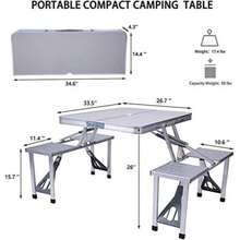 4-Person Portable Folding Camping Table, Camping Table And Chairs Set 137X85X65 Cm, Aluminum Alloy Frame, Suitcase Design With Handle, Sunshade Opening, Suitable For Picnic And Garden Use - 2 Sets - View 2
