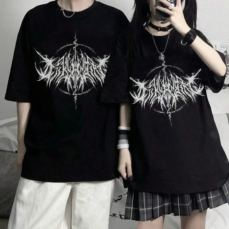 Maglietta da donna stile anni '90 vintage hip hop streetwear kawaii moda casual top Maglietta da uomo stampa lettera fulmine Y2K gotico punk - H660 - Visualizzare 1