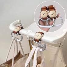 1pc Baby Stroller Hook, PU Leather Hook And Loop Hanging Hook, Solid Color Leather 3D Bear Design, Universal Stroller Accessory - As Shown - View 3
