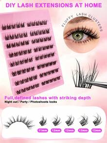 160pcs 2 Styles Mixed Fluffy Cluster False Eyelashes, 8-13mm Mixed Length Segmented Pointed Single Cluster Lashes, Cat Eye Eyelash Extensions - Black - View 6