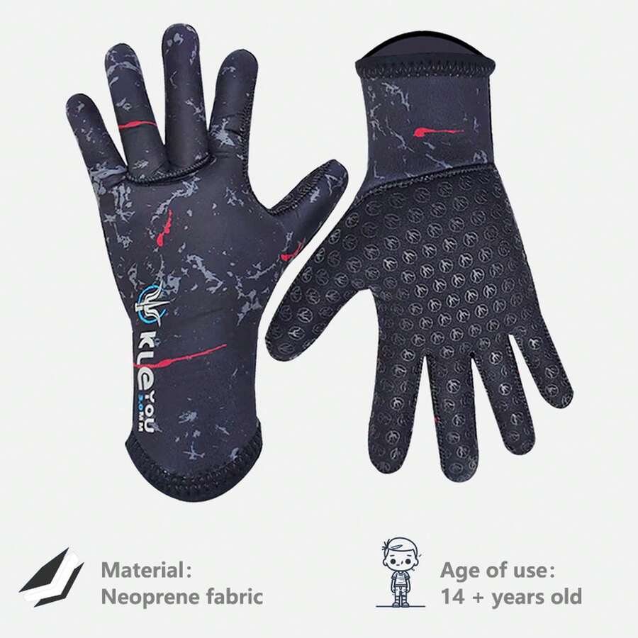 3mm Neoprene Diving Gloves For Men, Winter Swimming Fishing Gloves, Anti-Slip Anti-Sting Wear-Resistant Warm Water Gloves, Cold Protection Snorkeling - Printed - View 1