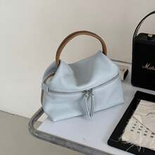 Weiche Leder-Cloud-Lunchbox-Tasche, neues Modell 2026, Nischen-Handtasche mit gewebtem Griff, Echtleder-Damentasche, lässige Umhängetasche. - Schwarz - Übersicht 9