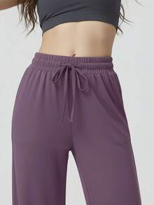 Comfortable Women's Wide-Leg Sweatpants, Soft, Structured Fit, Casual, Basic, Plain, With A Faux Drawstring. - Purple - View 8