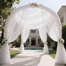 1/2pcs Large White Wedding Arch Pleated Fabric, Lightweight Transparent Tulle, Suitable For Romantic Wedding Ceremony, Reception, Party Decoration, Stage Backdrop, Modern Style Polyester Decor, Birthday Party, Wedding, Photo Booth Decoration, Summer Gift, Beach, Back To School, School Supplies, Room Decor - White - View 5