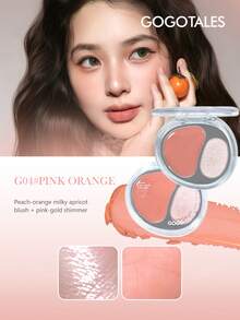 GOGO TALES GOGOTALES Dual-Tone Velvet Plumping Blush & Highlighter Palette, Expansion Color & Contour Color, Low Saturation Shimmer Highlighter, All-In-One Mini Portable Palette, Suitable For Natural Light Makeup & Daily Looks - G04#MERAH MUDA ORANYE - View 6