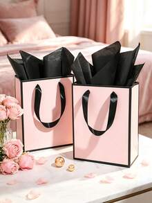 5/1Sets, Phnom Penh And Black Edge Paper Handler Gift Bag Wedding Festival Bridesmaid Sense Gift Bag Birthday Gift Bag Wedding Banquet 9 X 7 X 3.15', Metallic Paper Gift Bags With Handle And Tissue - Multicolor - View 7