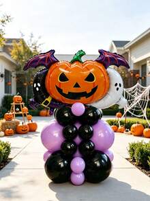 Conjunto de 31 Peças Coluna de Balões de Abóbora de Elfo de Halloween, Inclui Balões de Folha de Abóbora de Elfo de Halloween, Balões de Látex Pretos e Roxo Claro, Adequado para Festa de Halloween, Decoração de Cenário Externo, Festa Assustadora, Decoração de Cenário de Reunião de Amigos, Decoração de Fotografia - Multicolorido - Visão 6