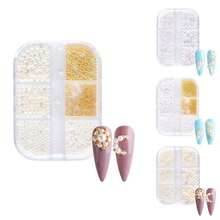 1Box Pearl Decorations Nail Charms White Round Nail Parts Gold Steel Beads Balls Jewelry Nail Art Accessories Color:ZZ01 - View 5