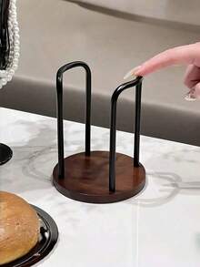 1pc Solid Tone Disposable Cup Holder, Modern Style Wood & Metal Material Double Slot Shape With Curved Frame Detail, Neat Storage Function Paper Cup Dispenser, For Cafe Kitchen Counter Home Office Daily Use All Season Tabletop Decor - Multicolor - View 6