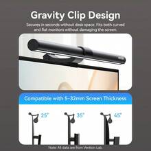 VENTION Aluminum Monitor Light Bar, USB Powered Asymmetric Light Source, Gravity Clip Design, Eye-Care Anti-Glare Flicker-Free Touch Dimmable Lamp - PDA - View 7